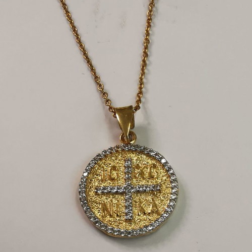 Gold plated 925 silver Konstantinato necklace with white zircon stones