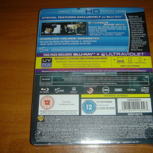 Sherlock Holmes Steelbook Blu-Ray καινούργιο, U.K. Edition, χωρίς ελληνικούς υπότιτλους