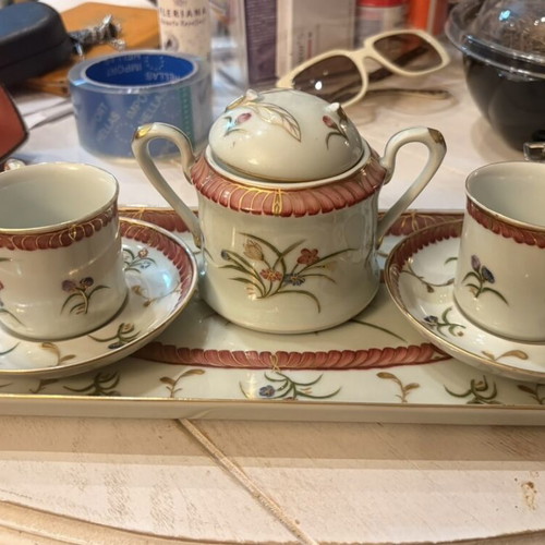 Vintage Limoges porcelain coffee set used with tray, cups and sugar bowl