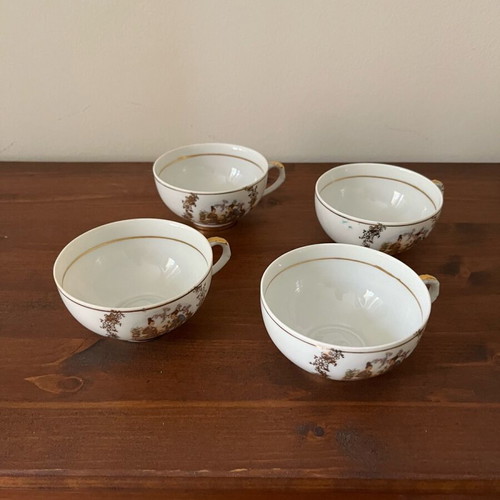Japanese porcelain cups like new, set of 4 with graphic