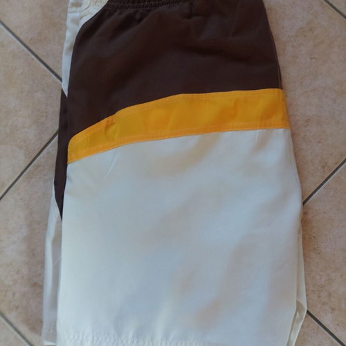 Iguana men's long swim shorts XXL like new, beige with brown and mustard stripes