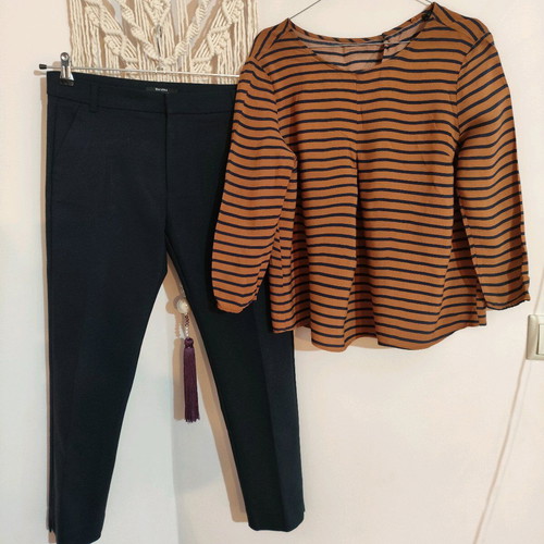 Bershka office pants and top set like new, blue and brown