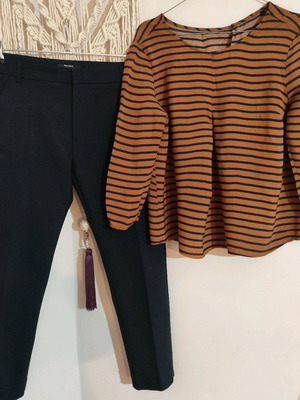Bershka office pants and top set like new, blue and brown