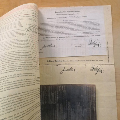 Life insurance policy used, 20 years, collectible from 1917