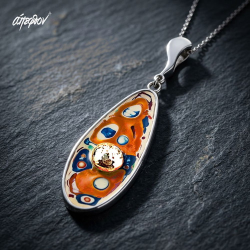 Chromatic Cell handmade pendant in 925 silver and enamel new