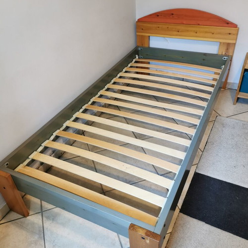 Bed made of solid pine wood used