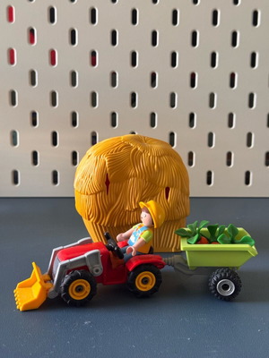 Playmobil small tractor and hay for farm work unused