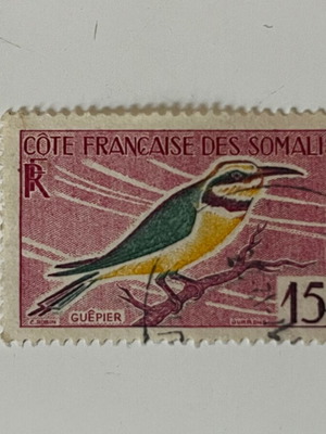 Vintage French Somalia Stamp 1950s used, Guêpier Bird
