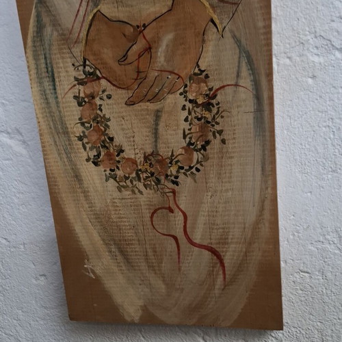 Folk painting on wooden panel like new, 29x100.5 cm