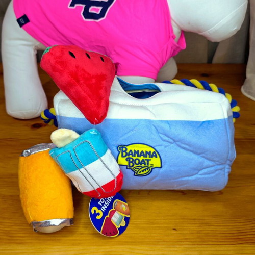 Banana Boat Dog Toy Set with Crinkle Papers and Squeakers, New