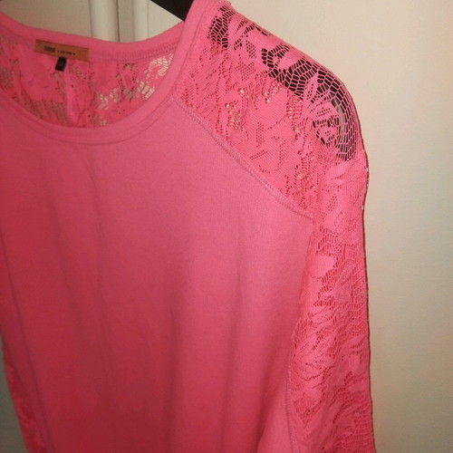 Bershka blouse with lace 3/4 sleeve fluorescent pink like new