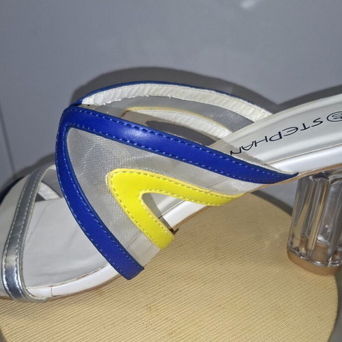 Stephan Sandals New Size 40 Blue Gold with Transparent Heel