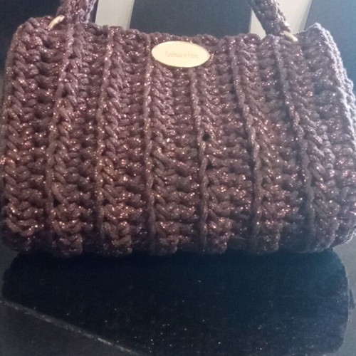 Handmade Barrel-Shaped Handbag Chocolate with Rose Gold Shine, New