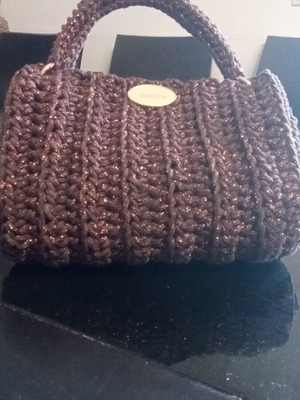 Handmade Barrel-Shaped Handbag Chocolate with Rose Gold Shine, New