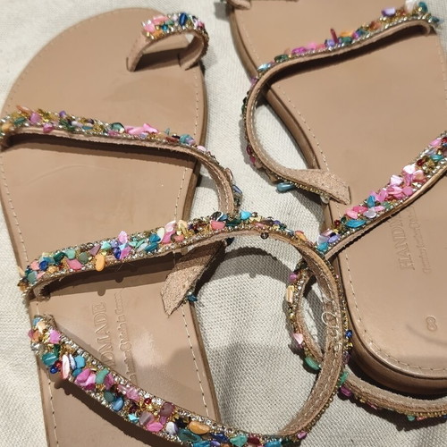 Handmade sandals like new with colorful beads and unique lacing