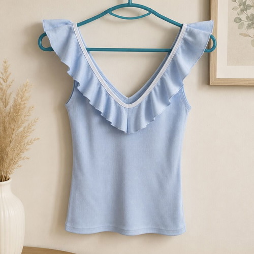 Stradivarius turquoise top with ruffles, new