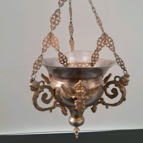 Silver-plated lamp with large bronze decoration like new