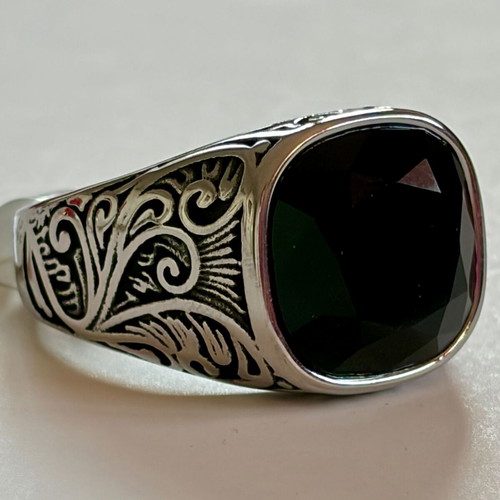 Vintage Signet Ring Black Zircon US 12 316L Stainless Steel New