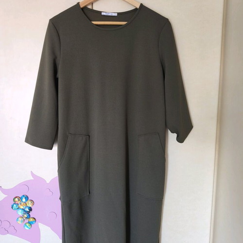 Zara khaki midi dress like new, minimalistic with pockets, size M
