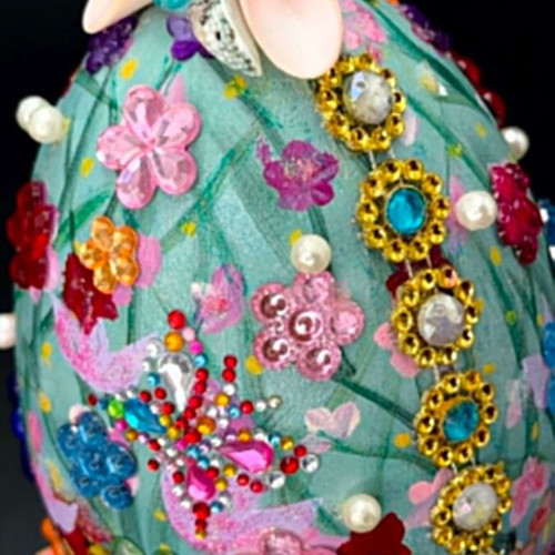 Handmade decorative plastic egg with floral design and beads, new