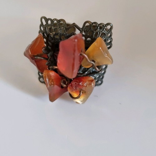 Ring with raw semiprecious stone cornelian