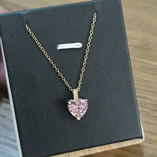Necklace with Pink Heart and Gold Tone, Elegant Women's Jewelry