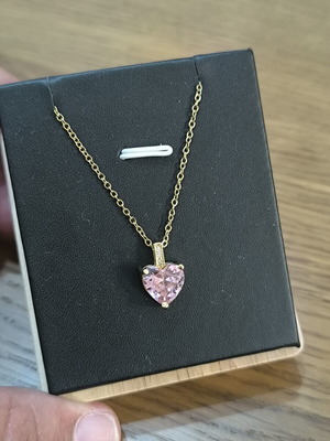 Necklace with Pink Heart and Gold Tone, Elegant Women's Jewelry