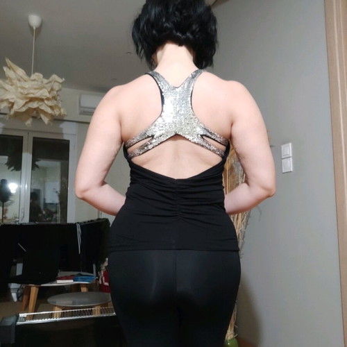 Evening blouse backless with sequins like new, size S, black and silver