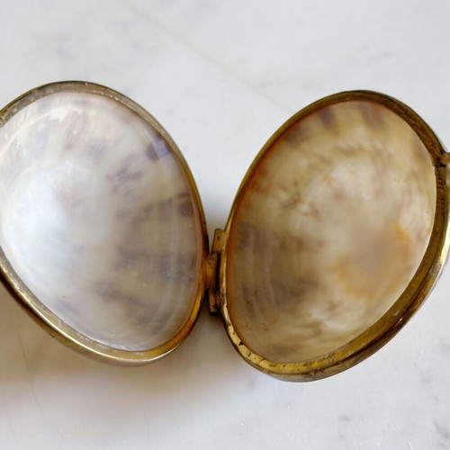 Vintage French Coin Purse Handmade Natural Shell Metal used