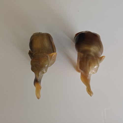 Carved elephant figurines used, set of two, missing tusks