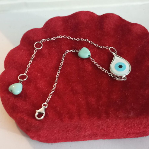 Silver 925 bracelet with turquoise beads, like new, adjustable size