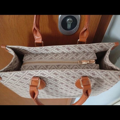 Handbag and shoulder bag, beige and brown