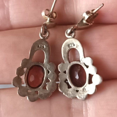 925 Silver Earrings with Carnelian Semi-Precious Stones like new, handmade