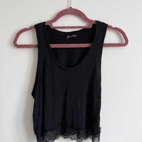 Zara black sleeveless top with lace, like new, size M