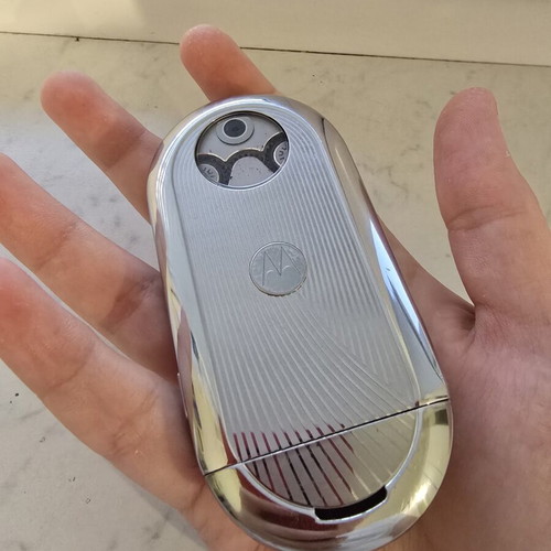 Motorola Aura R1 used, gray phone with smooth mechanism