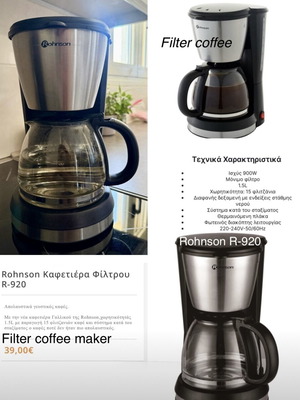Rohnson R920 Filter Coffee Maker Like New, 15 Cups, Black Inox