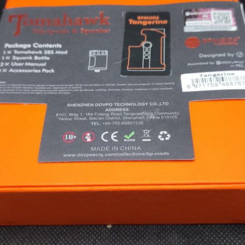 BP Mods Tomahawk SBS/Squonk Mod like new, orange