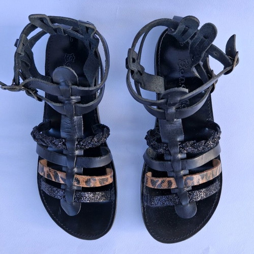 Leather Sandals Sandalo like new, black, handmade