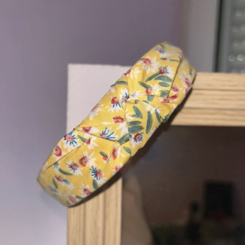Floral Hairband With Knot Yellow Print