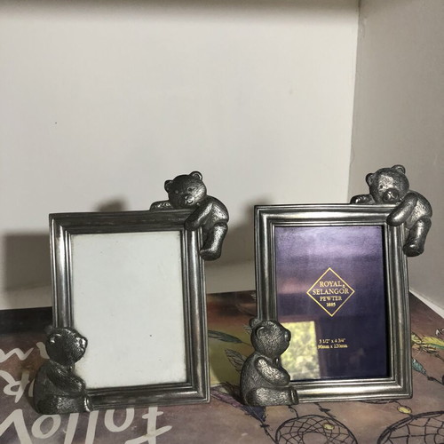Royal Selangor pewter teddy bear photograph frames used, set of two