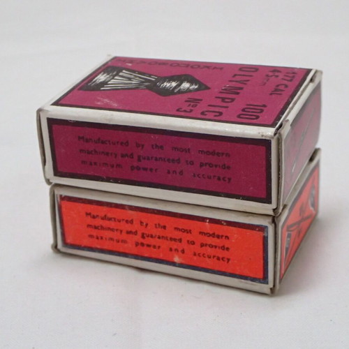 Two vintage DIANA and OLYMPIC 177 cal 4.5 mm shooting pellet boxes new, 100 pcs each