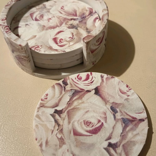 Handmade porcelain coasters with decoupage technique new