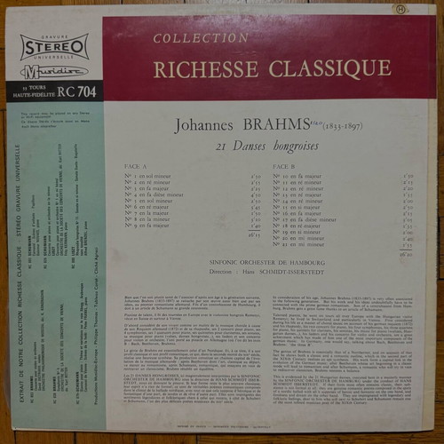 Brahms 21 Danses Hongroises LP used, classical