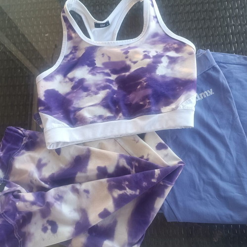 Body Move sports set 3 pieces like new, size 10-12 years, purple tie-dye