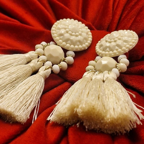 Zara earrings white with beads and tassels like new