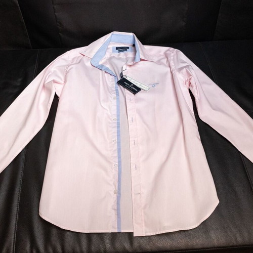Navy & Green Light Pink Long-Sleeve Shirt, size S, 100% cotton