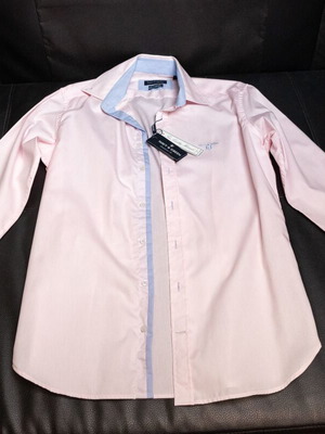 Navy & Green Light Pink Long-Sleeve Shirt, size S, 100% cotton