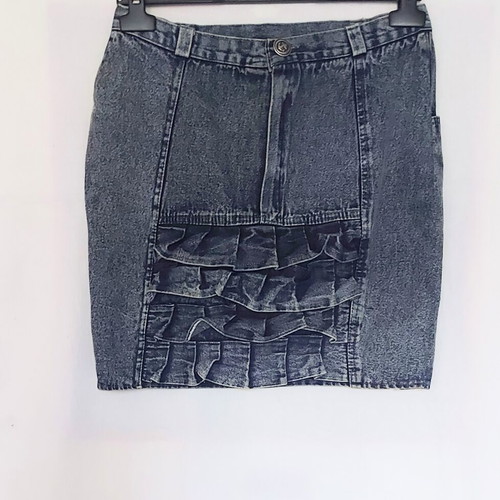 Denim skirt vintage with ruffles, used, size M