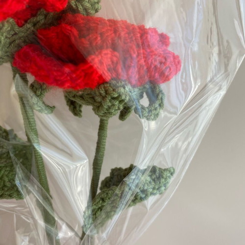 Bouquet with two knitted red roses new