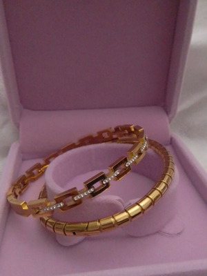 Bangles bracelet stainless steel gold plated two pieces new